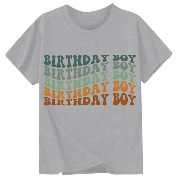 Baby Boy Summer Clothes Birthday T Shirts for Kids Toddler Boys Short Sleeve Colorful Letter Print Casual Tops Toddler T Shirts Dark Gray 3 Years-4 Years