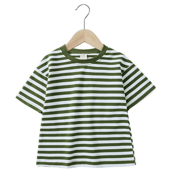 Baby Boy Summer Clothes Kids Boys and Girls Summer Striped Print Short Sleeve T Shirts Breathable Color Block Tops Summer Tops Army Green 6 Years-7 Years