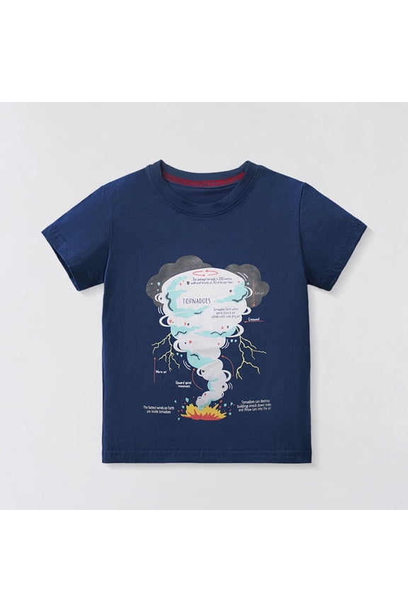 Baby Boy Summer Clothes Kids Toddler Boys Summer Casual T Shirt Cartoon Tornado Print Short Sleeved Breathable Top Toddler T Shirts Navy 7 Years