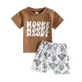 thumbnail image 1 of Baby Boy Summer Clothes Letter T Shirt 6M 12M 18M 24M 3Y Cow Print Retro Boho Jogger Pants Toddlers Country Cowboy Shorts Set, 1 of 10