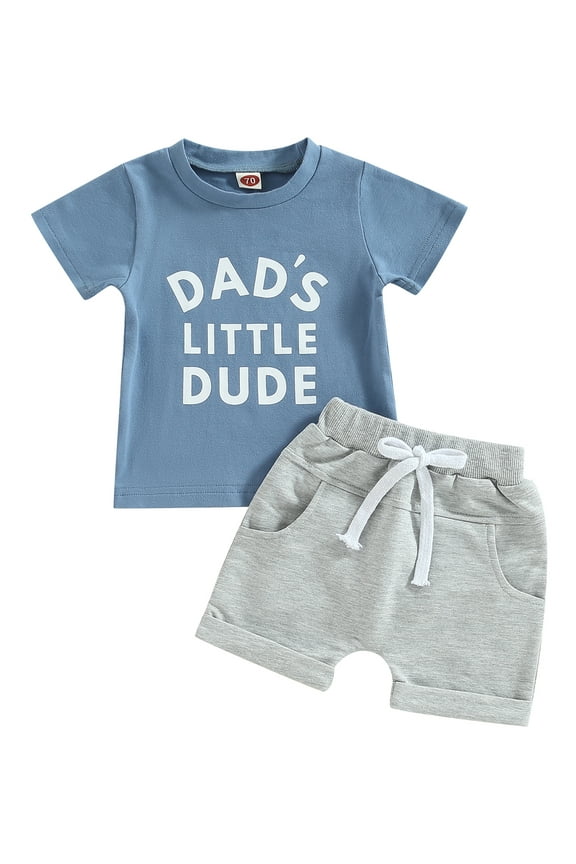 Baby Boy Summer Clothes Little Dude T Shirt Elastic Waist Pockets Shorts Set Fathers Day Outfit 3M 6M 12M 18M 24M