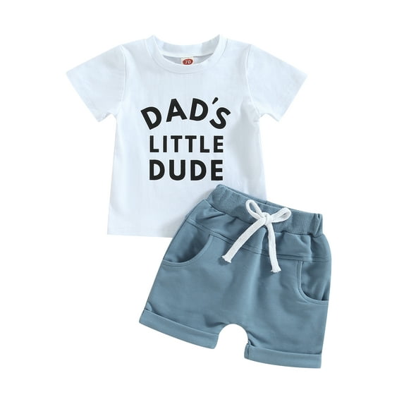 Baby Boy Summer Clothes Little Dude T Shirt Elastic Waist Pockets Shorts Set Fathers Day Outfit 3M 6M 12M 18M 24M