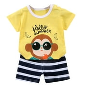 XTRA CUTE Baby Boy Summer Clothes Summer Cotton Dog Print Short Sleeve T Shirt and Shorts for Kids Toddler Outdoor Adventure Wear Baby Outfits Boy A 18 Months-24 Months