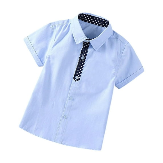 Baby Boy Summer Clothes Summer Kids Baby Boys Polka Dot Print Casual Short Sleeved Button Up Shirt Formal Dress Up Summer Tops Dark Blue 7 Years-8 Years