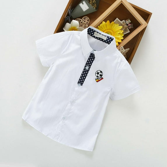 Baby Boy Summer Clothes Summer Kids Baby Boys Polka Dot Print Casual Short Sleeved Button Up Shirt Formal Dress Up Summer Tops White 5 Years-6 Years