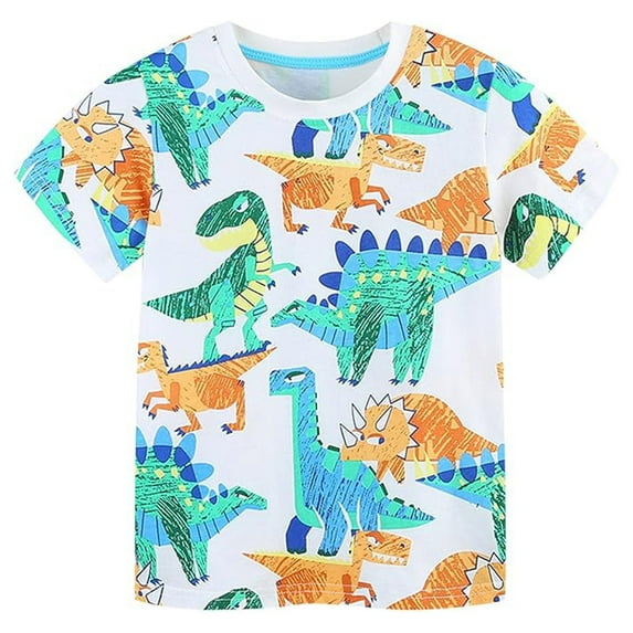 Baby Boy Summer Clothes Summer Toddler Child Boys Short Sleeve Cartoon Dinosaur Prints T Shirt Breathable Soft Lightweight Toddler T Shirts Sky Blue 5 Years-6 Years