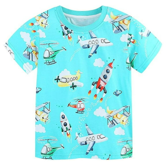 Baby Boy Summer Clothes Summer Toddler Child Boys Short Sleeve Rocket Airplane Prints T Shirt Breathable Soft Lightweight Summer Tops Sky Blue 3 Years-4 Years