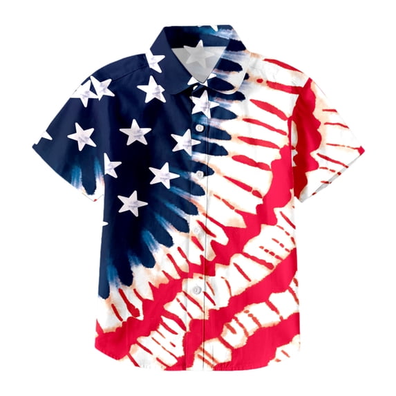 Baby Boy Summer Clothes Teen Kids Boys Short Sleeve Independence Day 4Th of July Flag Prints Shirts Trendy Tops Summer Tops Red 5 Years-6 Years