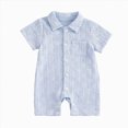 thumbnail image 1 of Baby Boy Summer Clothes Texture Button Down Shirt Romper Jumpsuit Short Sleeve Bodysuit, 1 of 4