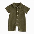 thumbnail image 1 of Baby Boy Summer Clothes Texture Button Down Shirt Romper Jumpsuit Short Sleeve Bodysuit, 1 of 4