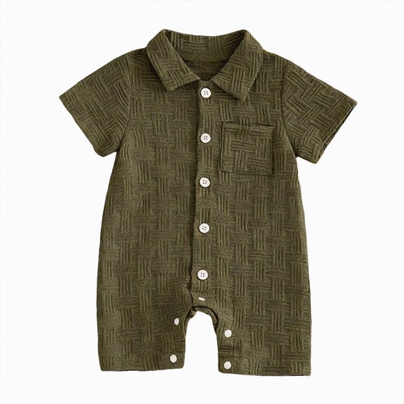 Baby Boy Summer Clothes Texture Button Down Shirt Romper Jumpsuit Short Sleeve Bodysuit