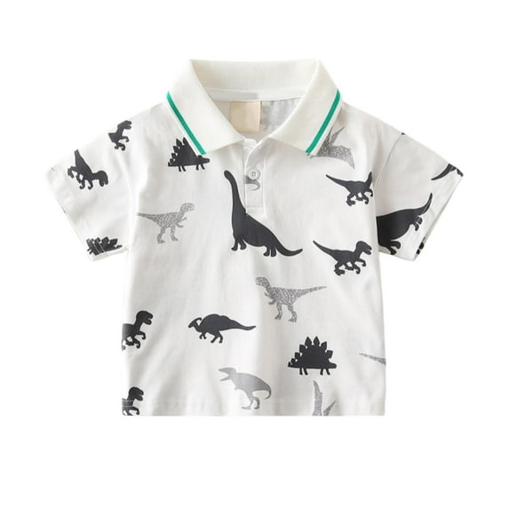 Baby Boy Summer Clothes Toddler Kids Boys Summer Dinosaur Print Short Sleeve Polo Shirt Casual Breathable Soft Top Summer Tops White 3 Years-4 Years