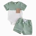 thumbnail image 1 of Baby Boy Summer Outfit Set Contrast Color Romper Tops With Elastic Waist Shorts Cute Waffle Clothes, 1 of 5