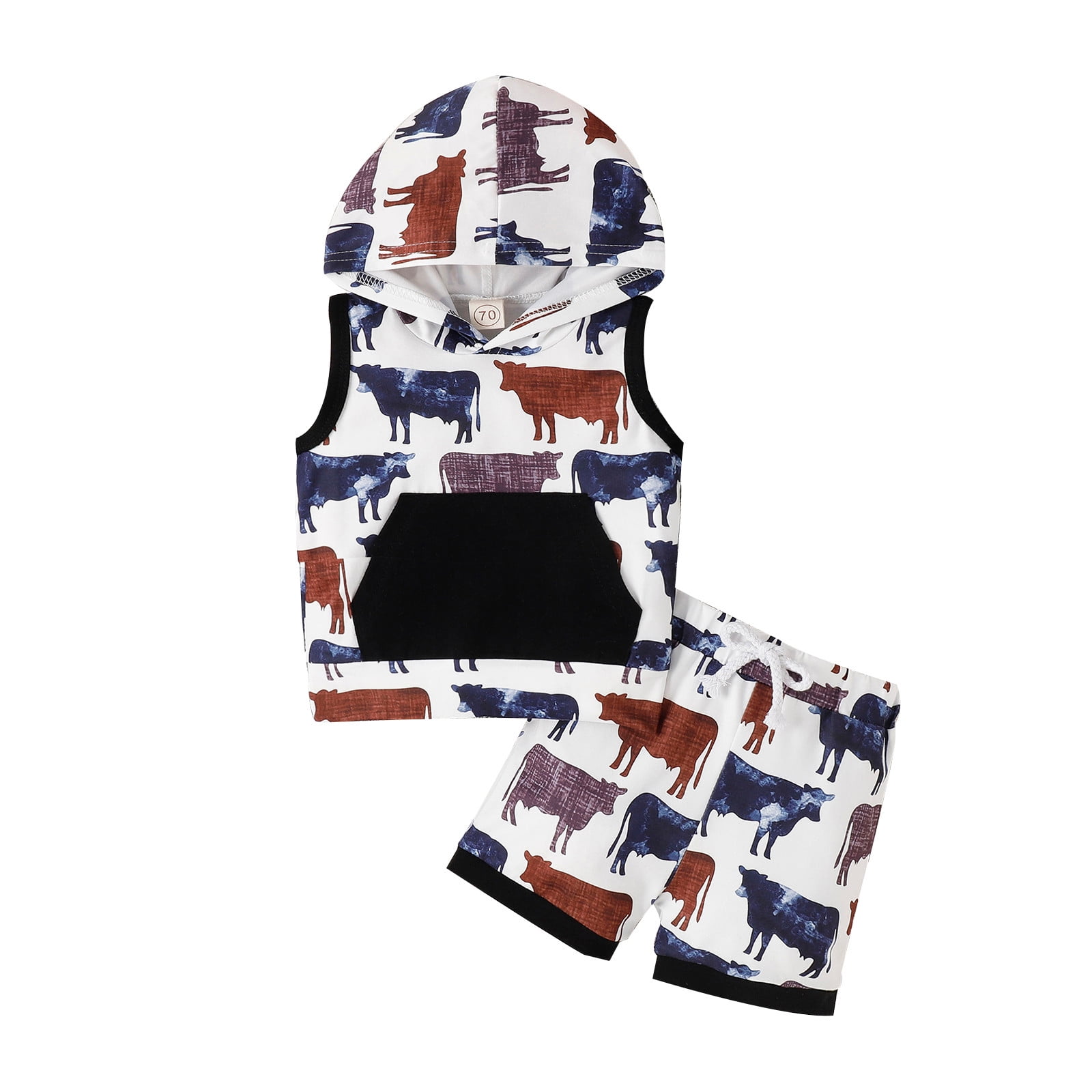 Boys Cute Animal Print Summer Outfit Set with Cap – Soft Cotton Baby Wear (3-Piece) main image 1