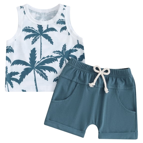 Baby Boy Summer Outfit Toddler Boy Outfit Baby Boy Animal Print Summer Set - Short Sleeve T-Shirt & Shorts, Soft Cotton 2-Piece