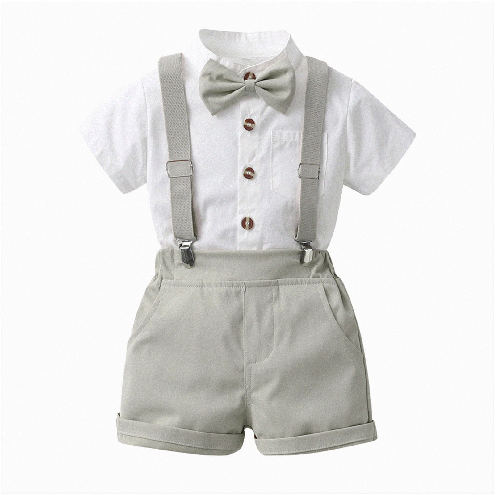 Baby Boy Summer Outfit with Bowtie Short Sleeve Shirt and Suspender ...