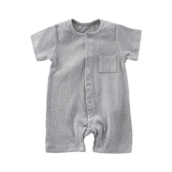 Baby Boy Summer Ribbed Knit Short Sleeve Romper Newborn Clothes Button Down One Piece Jumpsuit Outfits for 3-24 Months