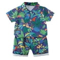thumbnail image 1 of Baby Boy Summer Short Hawaiian Outfit, Button Down Shirt and Shorts 2 Piece Outfit Set Green 6-12 Months, 1 of 3