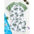 thumbnail image 1 of Baby Boy Summer Swimwear Short Sleeve Sun Protection Two-Piece Swimsuit Printed With Tropical Plants & Coconut Trees, Suitable For Beach Vacations, 1 of 3