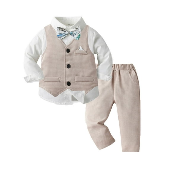 Baby Boy Sweat Suits 12-18 Months Long Sleeve T Shirt Tops Plaid Vest Coat Pants Gentleman Outfits White 18-24 Months Fall Outfit