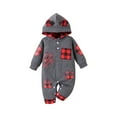 thumbnail image 1 of Baby Boy Sweatshirt Romper Cute Plaid Print Long Sleeve Hoodie Jumpsuit for Infant Toddler Fall Outfit, 1 of 10