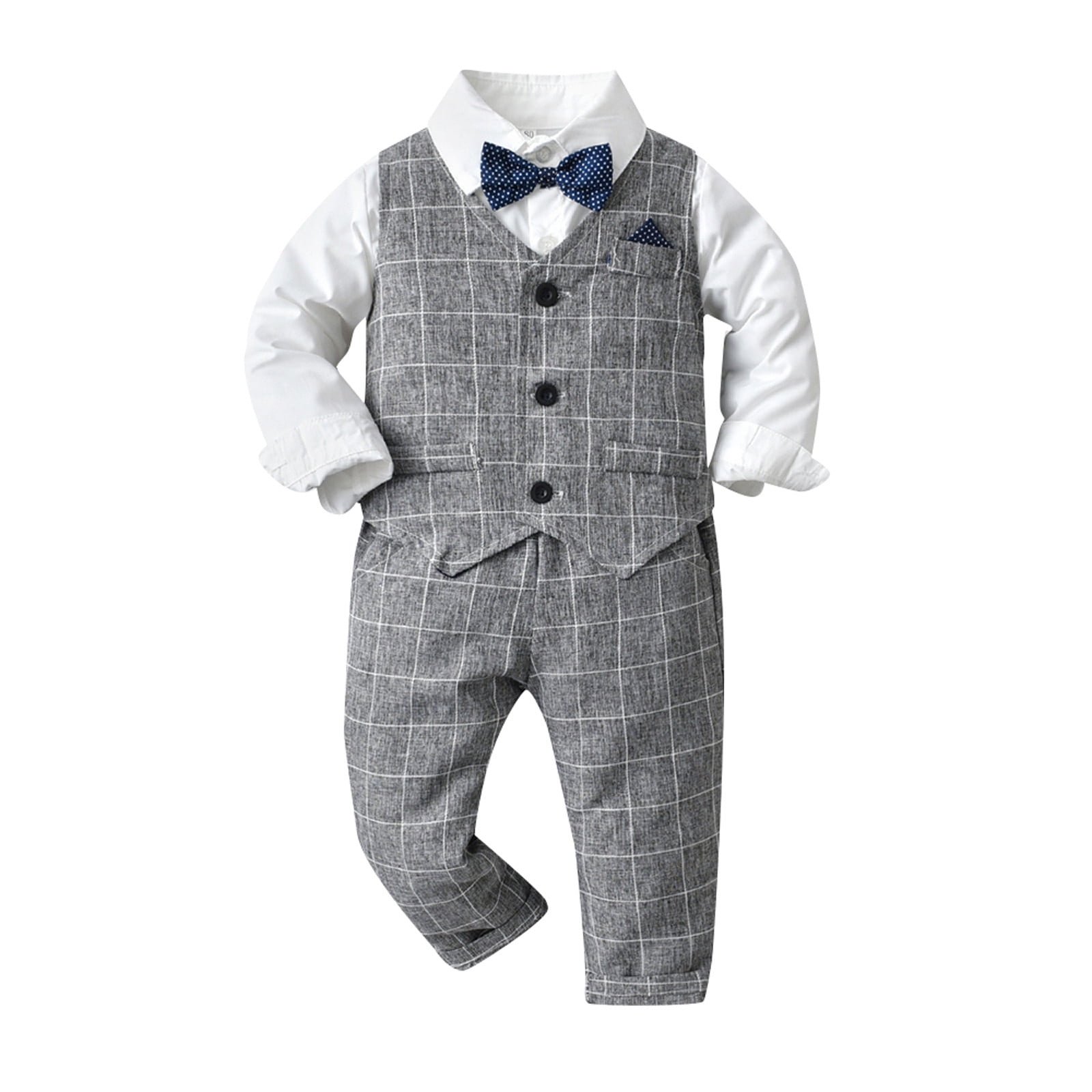 Baby Boy Sweatsuit Toddler Boys Long Sleeve T Shirt Tops Plaid Vest