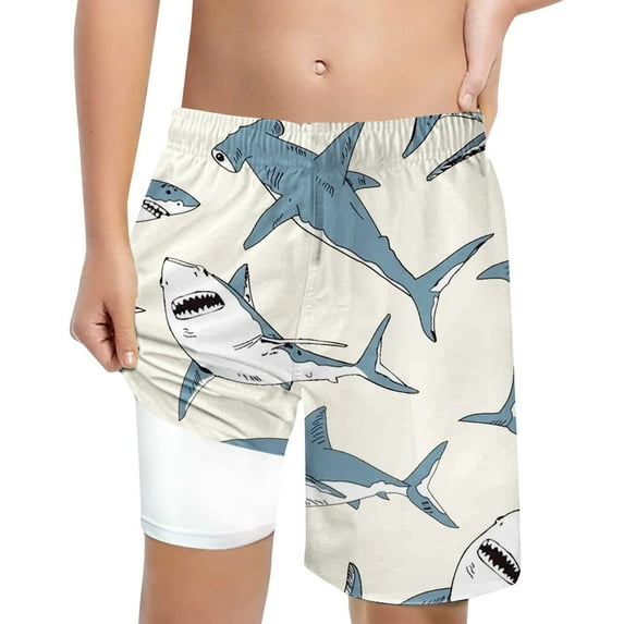 Baby Boy Swim Trunks Kids Toddler Boys Hawaiian Style Swimming Shorts with Mesh Lining Lace Up High Waisted Loose Casual Board Shorts Baby Boy Swimsuit Beige 7 Years