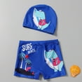 thumbnail image 1 of Baby Boy Swimsuit 2 Piece Animal Print Quick Dry Board Shorts with Boxer Brief Liner And Swim Cap Toddler Bathing Suit Boy Blue 5 Years-6 Years, 1 of 3