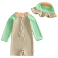 thumbnail image 1 of Baby Boy Swimsuit 9-12 Months Boys Long Sleeve Zipper One-Piece Swimsuit with Sun Hat Swimwear Sets, 1 of 6