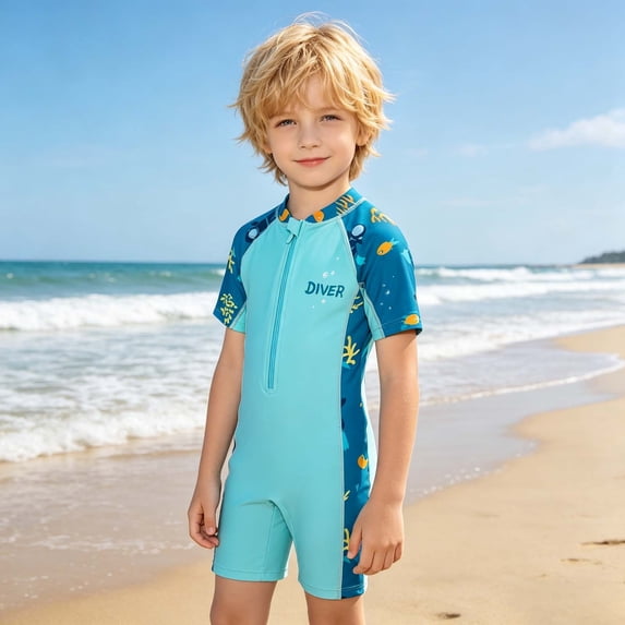 Baby Boy Swimsuit Boys One Piece Training Swimsuit for Young Boys Sport Swimming Blue 7-8 Years