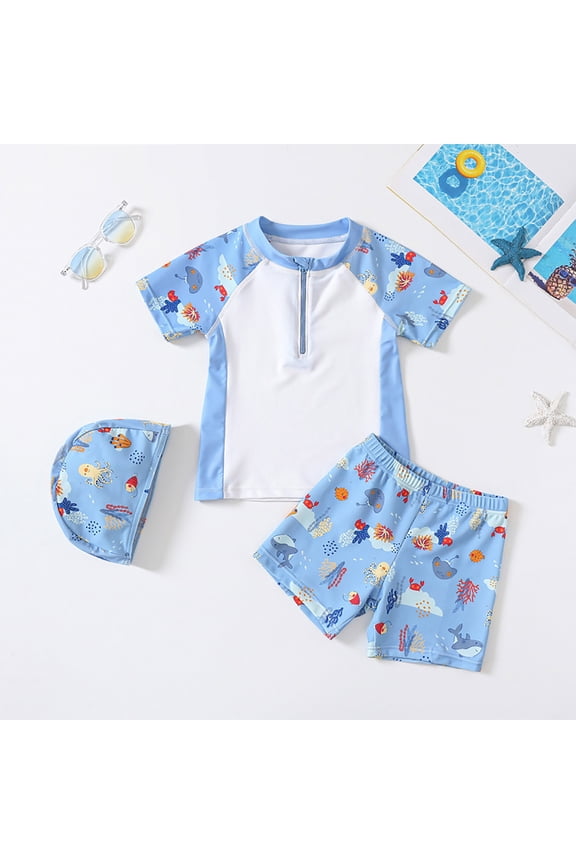 Baby Boy Swimsuit Boys Cartoon Fish Print Two Piece Rash Guard Boys Bathing Suit White 2-3 Years