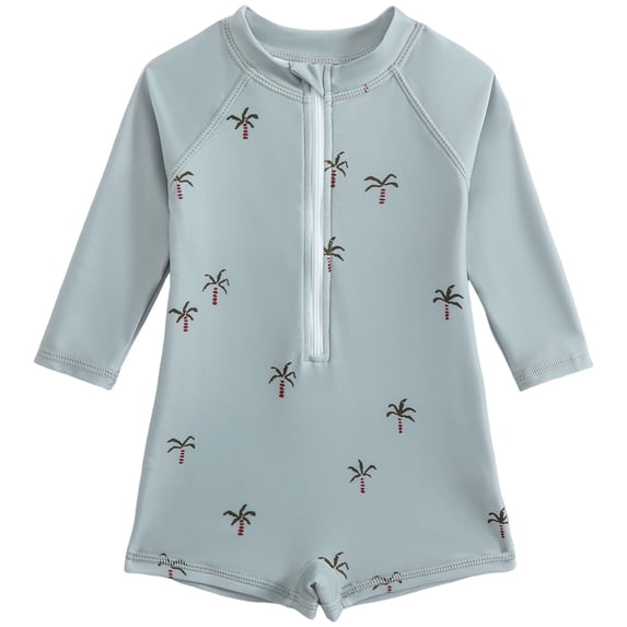 Baby Boy Swimsuit One Piece Long Sleeve Zipper Bathing Suit UPF 50+ Sun Protection Rashguard Swimwear 0-24 Months Bathing Suit Toddler