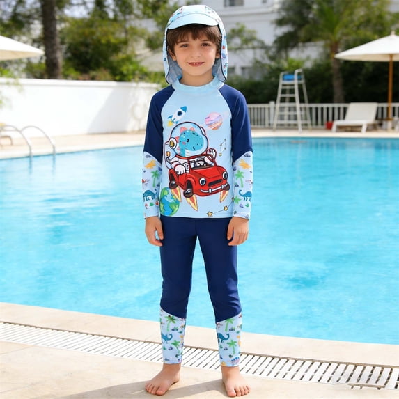 Baby Boy Swimsuit Quick Drying 1 Piece Zipper Rash Guard Swimsuits with Sun Hat Colorful Breathable Surfing Suit Summer Toddler Clothing Light Blue4 Size 9-10 Years