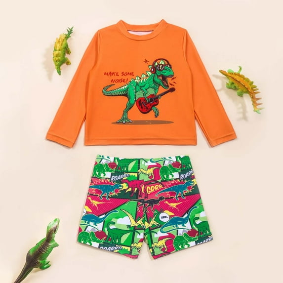 Baby Boy Swimsuit Toddler Boys Long Sleeve Dinosaur Shark Two Piece Swimsuits Girls Bathing Suit Orange 12-24 Months