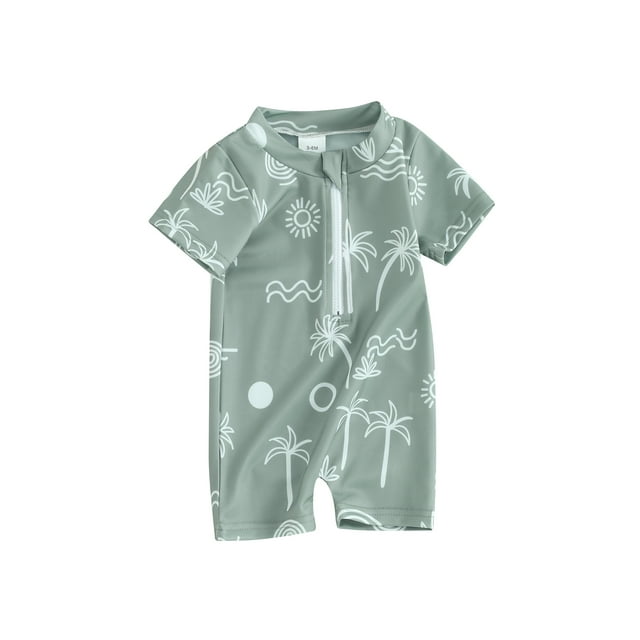 Baby Boy Swimsuit Toddler One Piece Zipper Bathing Suit Infant Rash Guard Beach Swimwear Sunsuit