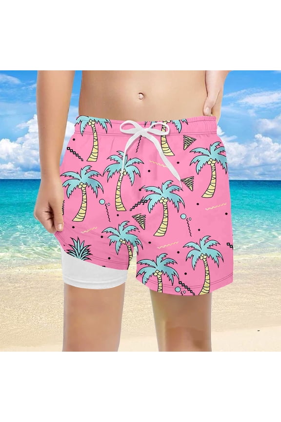 Baby Boy Swimsuit Youth Boys Cartoon Crocodile Pineapple Print Swim Trunks with Drawstring Boys Bathing Suit Pink 5-6 Years