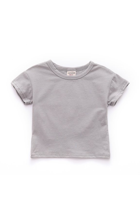 Baby Boy T Shirt Children Kids Short Sleeve Solid Color Girls Crew Neck Boys Graphic T-Shirt Grey 12-18 Months