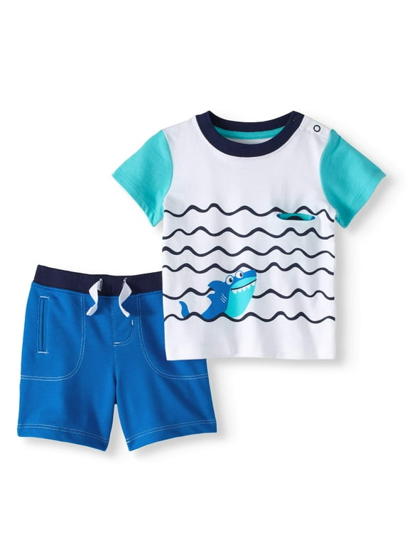 Baby Boy T-shirt & 3D Interactive Shorts, 2pc Outfit Set