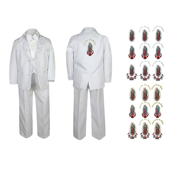 Baby Boy Teen Christening Baptism Formal White Paisley Suit Silver Gold Patch on Back SM-20