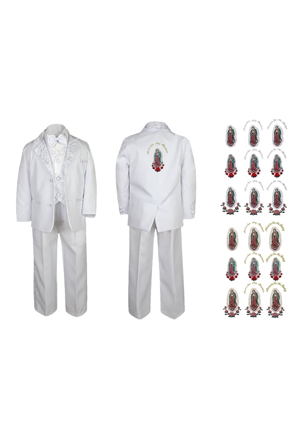 Baby Boy Teen Christening Baptism Formal White Paisley Suit Silver Gold Patch on Back SM-20