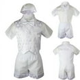 thumbnail image 1 of Baby Boy Toddler Baptism Church Formal Paisley Vest Shorts Suit White + Hat, 1 of 6