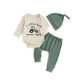 thumbnail image 1 of Baby Boy Toddler Boys Fall Outfit 0 3 6 12 18 Months Letter Tractor Print Long Sleeve Rompers and Elastic Pants Beanies Hat Set Spring 3 Piece Clothes, 1 of 9