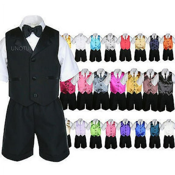 Baby Boy Toddler Formal Vest Shorts Black 6pc Suit Vest Necktie Color Pick S-4T