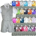 thumbnail image 1 of Baby Boy Toddler Formal Vest Shorts Gray 6 Piece Set Suit Bow Tie 23 Color S-4T, 1 of 1