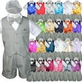 thumbnail image 1 of Baby Boy Toddler Formal Vest Shorts Silver Suit Extra Vest Bow Tie 7pc Set S-4T, 1 of 6