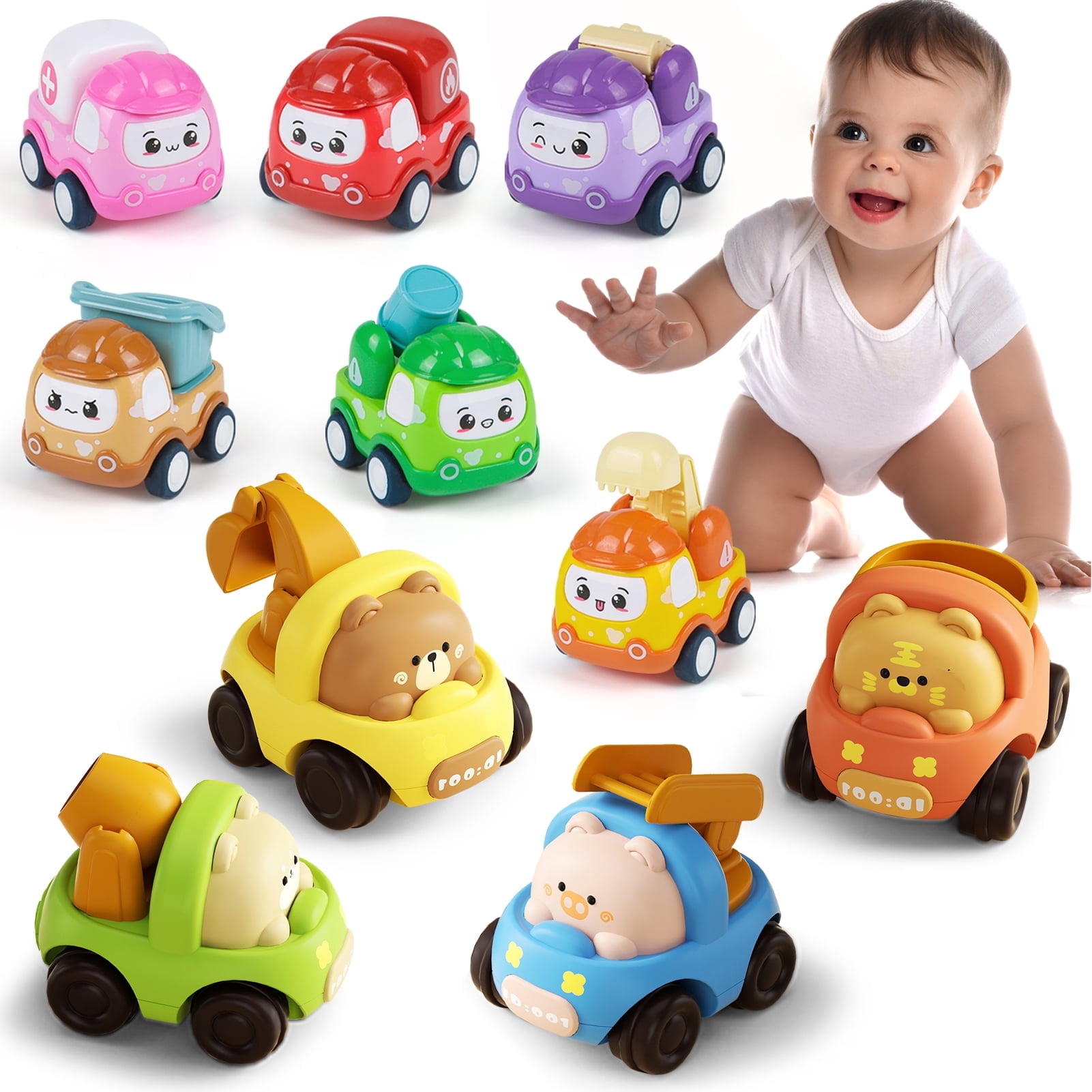 Baby Boy Toys for 1 Year Old Gifts, 10PCS Push Go Vehicles Pull Back ...