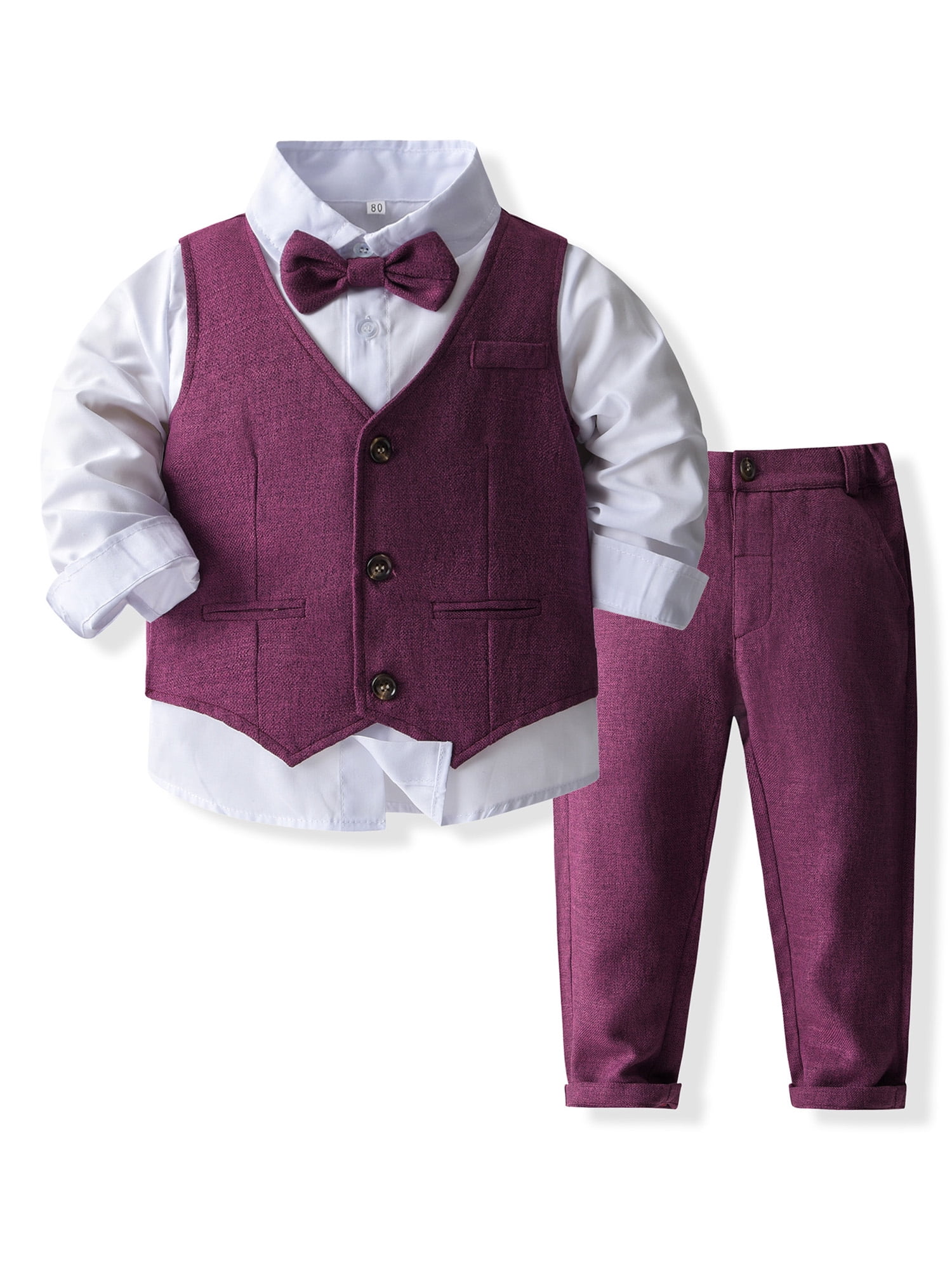 Baby Boy Tuxedo Outfit Gentleman Suits Long Sleeve Lapel Bowtie Shirts