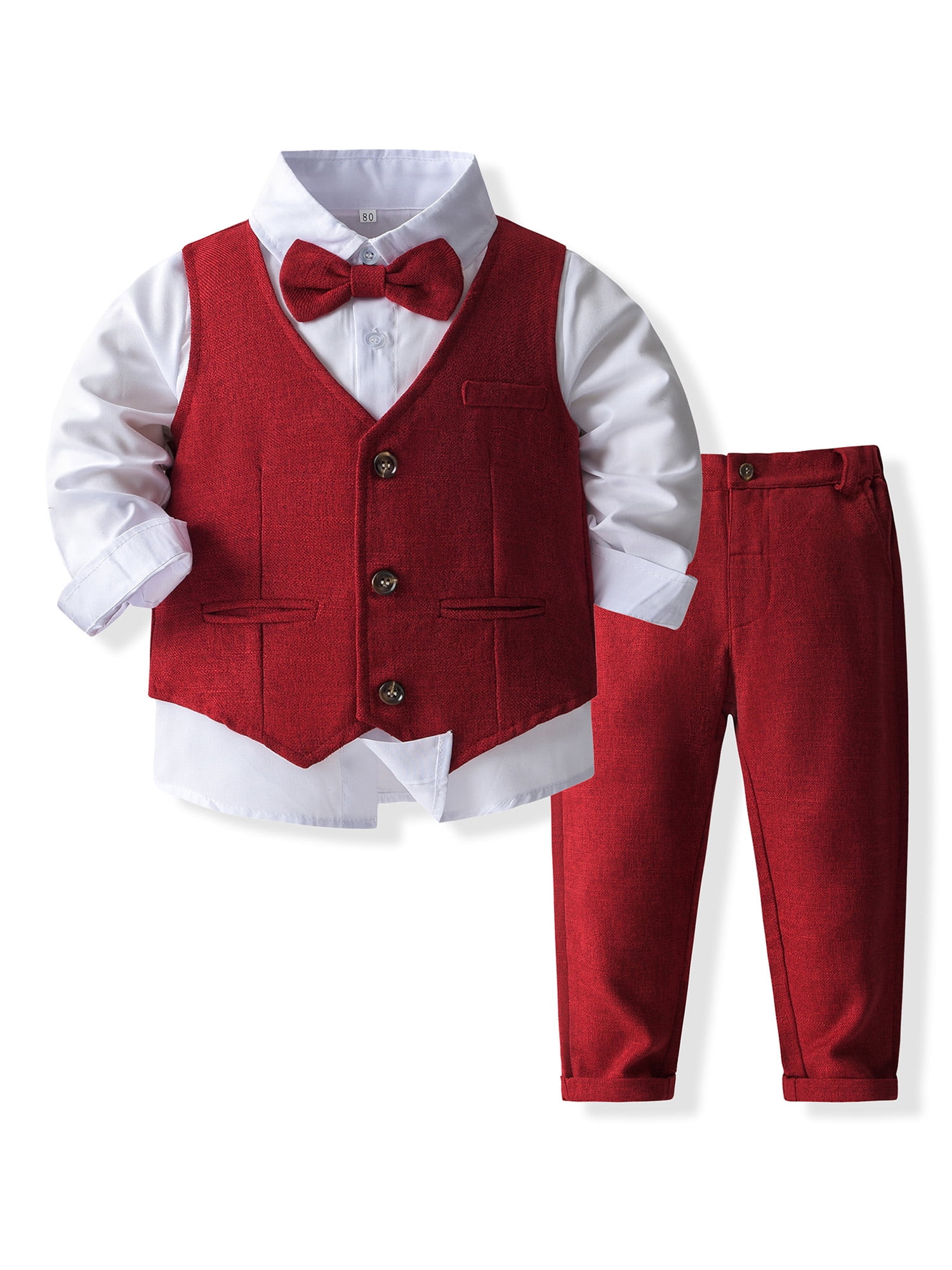Baby Boy Tuxedo Outfit Gentleman Suits Long Sleeve Lapel Bowtie Shirts