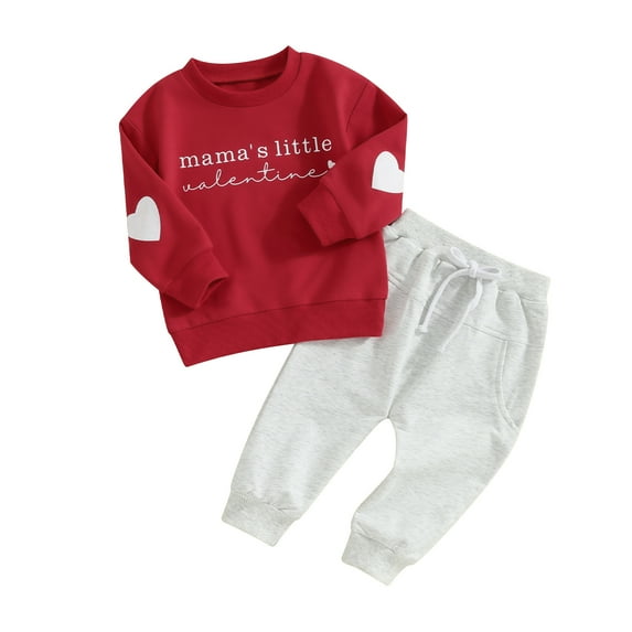 Baby Boy Valentine's Day Clothes Set 6M 12M 18M 24M 3Y Letter Print Sweatshirt+Pant 2PCS Infant Toddler Child Tracksuit Suit Autumn Baby Clothes