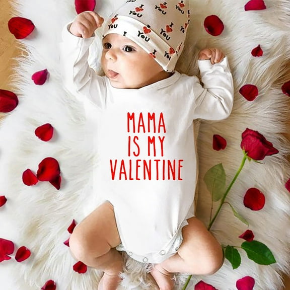 Baby Boy Valentines Day Outfit Lover Heart Letter Embroider Long Sleeve Bubble Romper Bodysuit Girl Clothes for 12-18 Months
